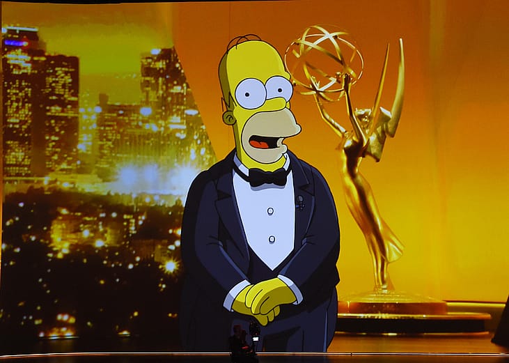 A video of Homer Simpson speaking is projected on a video screen during the 71st Emmy Awards at Microsoft Theater on September 22, 2019 in Los Angeles, California.