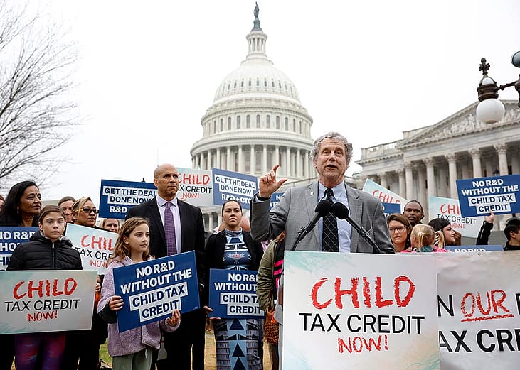 Senator Sherrod Brown (D-OH) speaks during press briefing on expanding the child tax credit