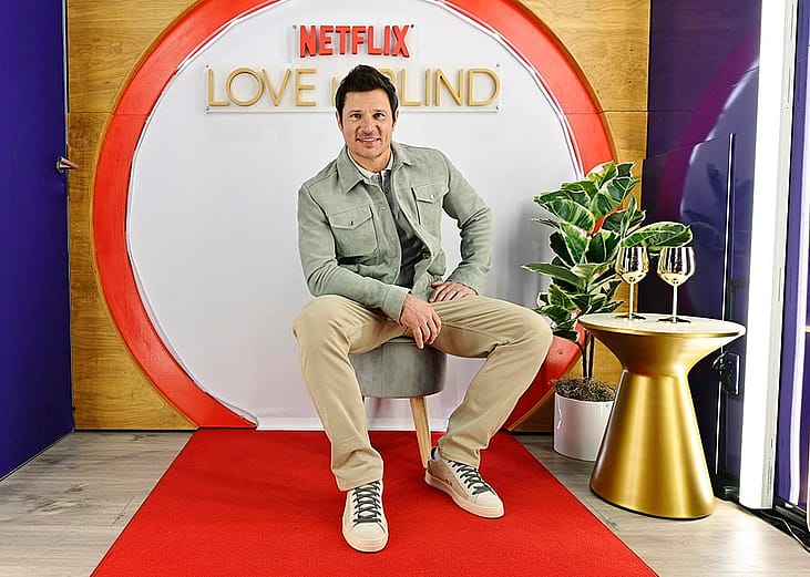 Love is Blind host Nick Lachey poses for a portrait in New York City at a Netflix event.