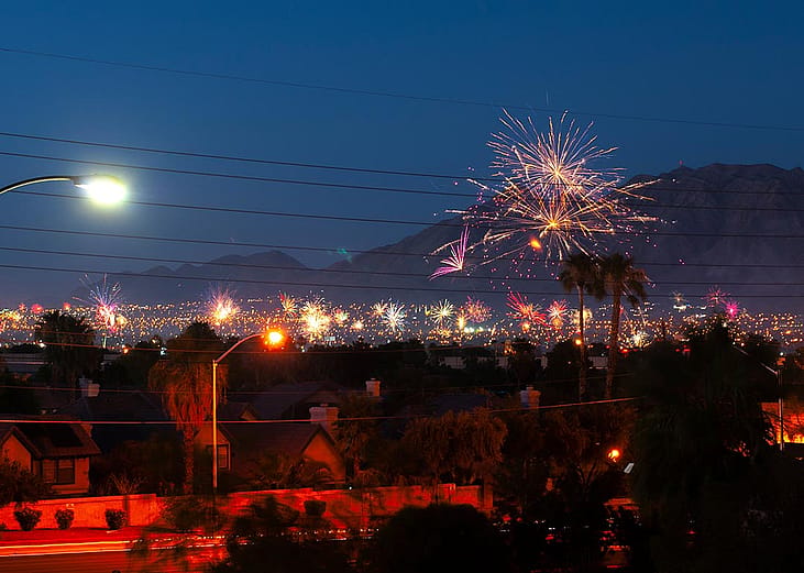 Fireworks lit up the sky as a Las Vegas neighborhood celebrate Fourth of July.