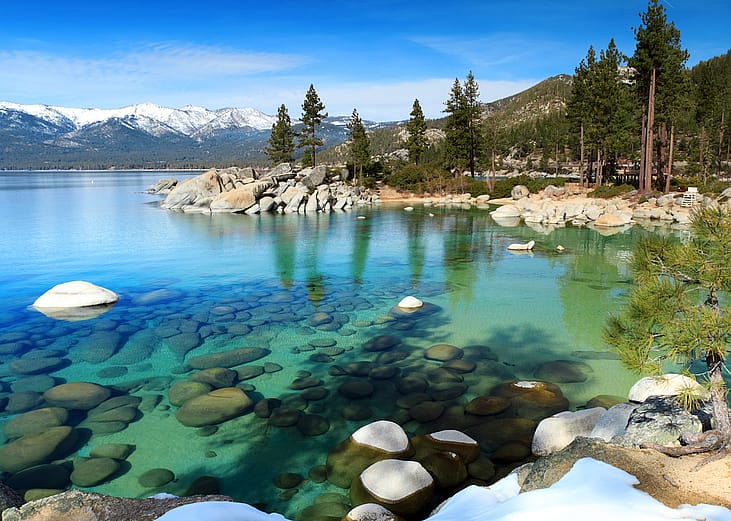 View of Lake Tahoe in Placer County and El Dorado County in California.