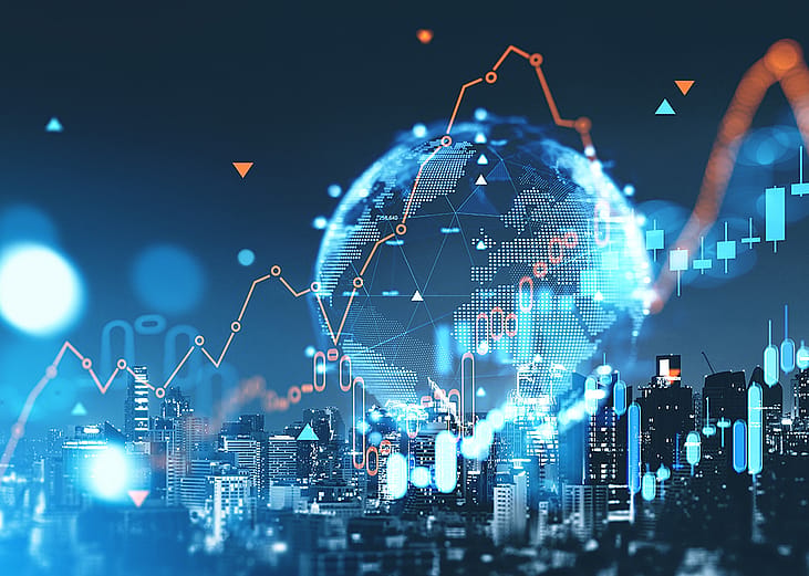 Conceptual holographic image of forex and investment or economic lines.