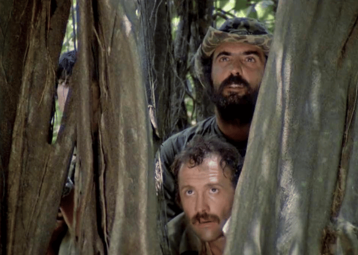 Salvatore Basile and Robert Kerman in a scene from 'Cannibal Holocaust' (1980)