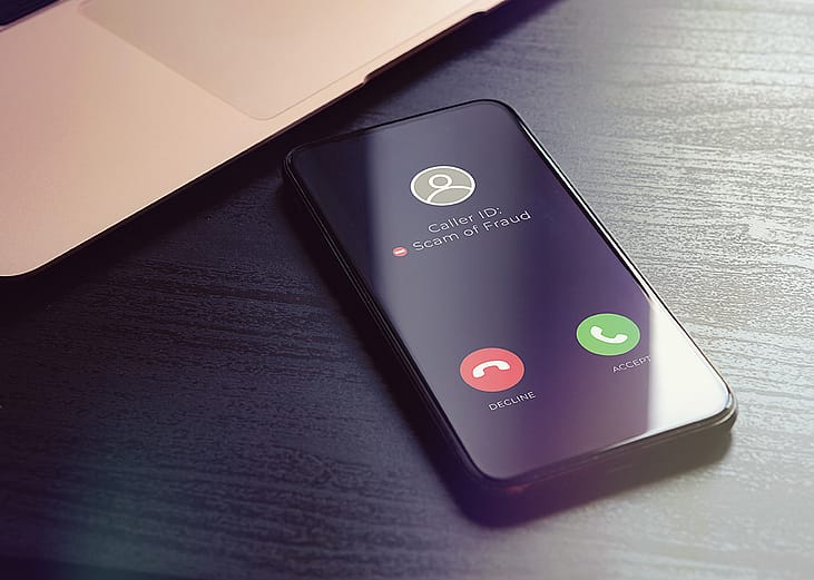 A phone receiving a likely scammer's call.