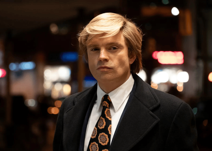 Sebastian Stan as Donald Trump in a scene from 'The Apprentice' (2024)