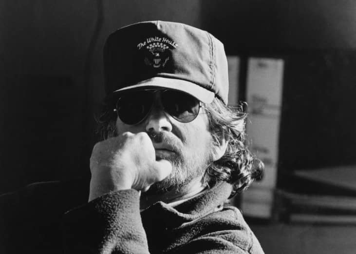 Director Steven Spielberg on the set of the movie 'Schindler's List' in 1993.