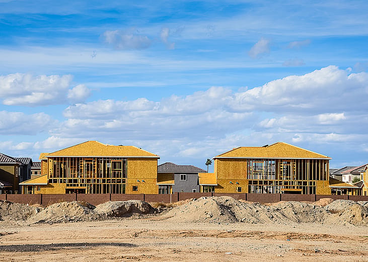 New single-family homes under construction in Phoenix, AZ.