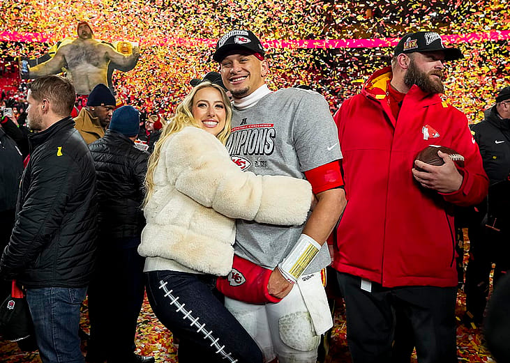 Brittany Mahomes and husband Patrick Mahomes after the AFC Championship game against the Buffalo Bills.