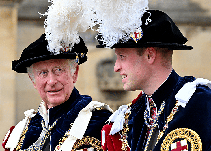 King Charles and Prince William attend The Order of The Garter service at St George's Chapel, Windsor Castle on June 13, 2022 in Windsor, England.