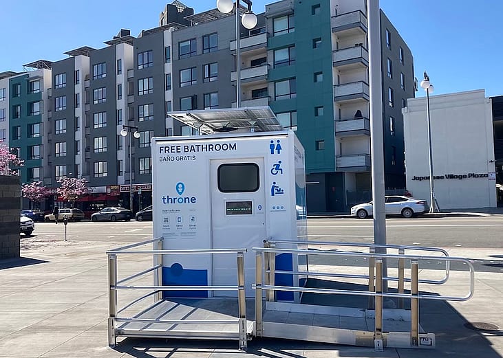 A free public bathroom installed by startup Throne.