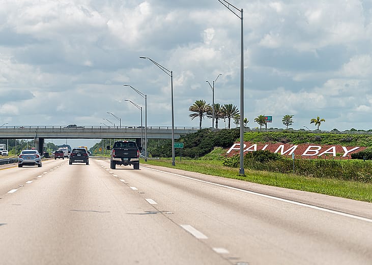 The interstate highway 95 road with traffic cars in Brevard county, Florida.