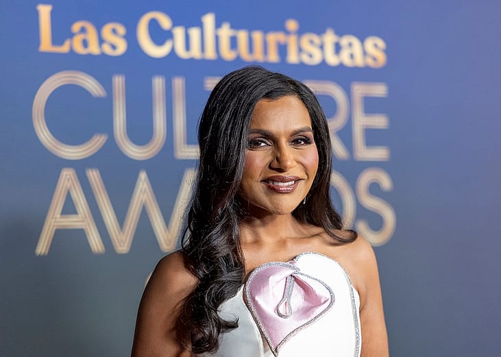 Mindy Kaling arrives at the Las Culturistas Culture Awards at The Orpheum Theatre in Los Angeles, California, on July 17, 2025.