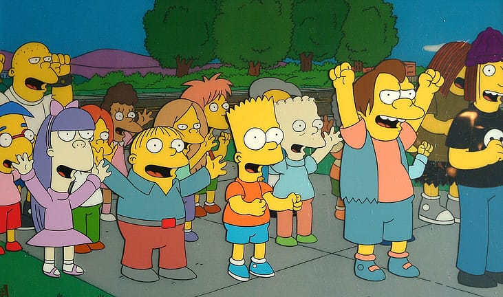 Original animation cels from 'The Simpsons' on display at the 'Get Inked With Homer' benefit at the Wonderful World Art Gallery on July 19, 2007 in Culver City, California.