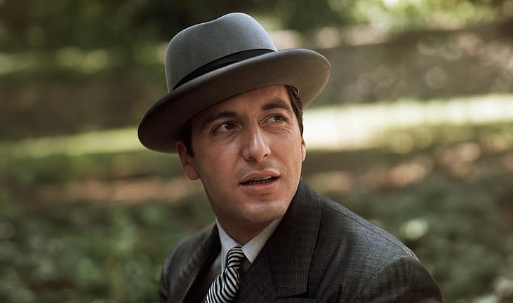 Close up of Actor Al Pacino in the role of Michael Corleone in "The Godfather."