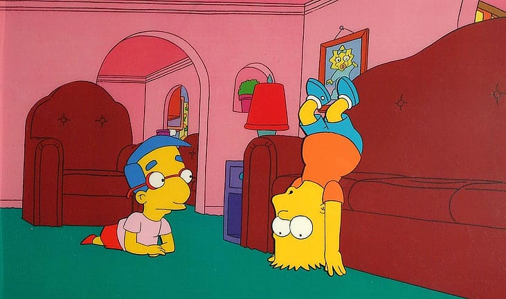 Original animation cels from 'The Simpsons' on display at the 'Get Inked With Homer' benefit at the Wonderful World Art Gallery on July 19, 2007 in Culver City, California.