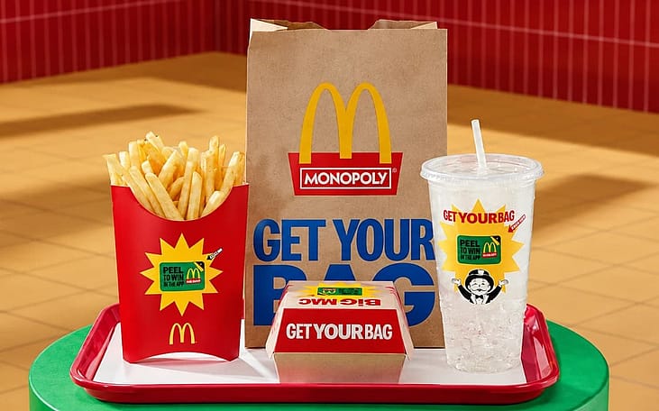 McDonald's Monopoly menu combo.