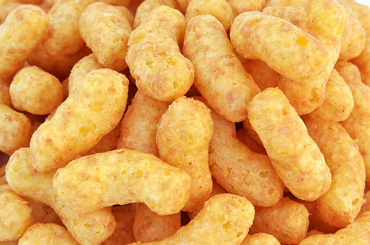 Close shot of cheese puffs.