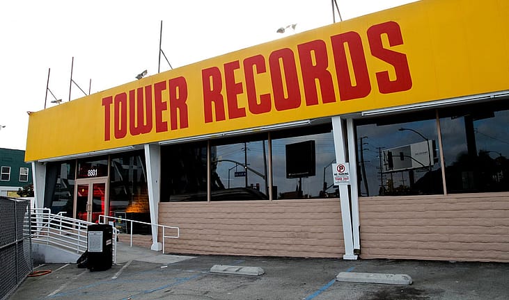 The outside of the Tower Records store on LA's Sunset Strip
