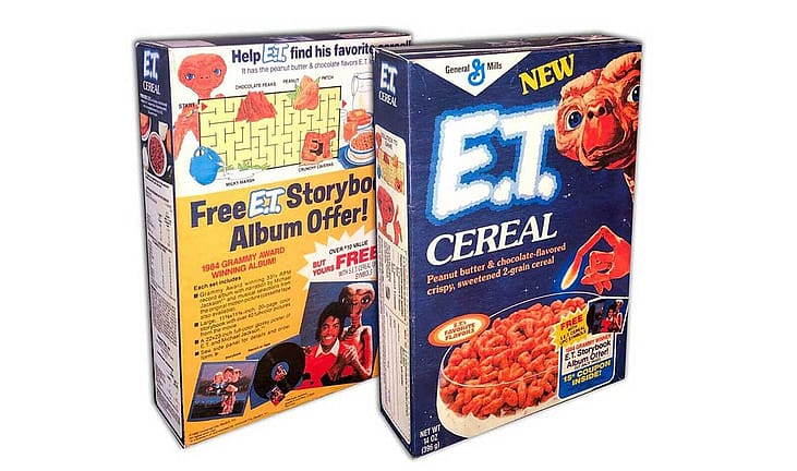 The front and back of a box of E.T. cereal