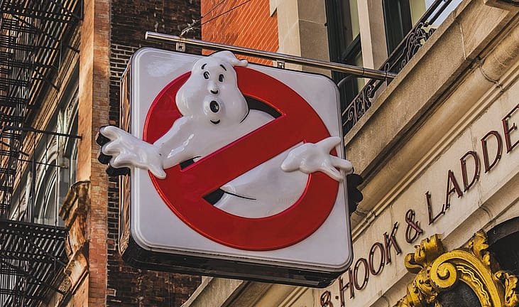 Ghostbusters Headquarters, a 1903 firehouse known for being the headquarters of the "Ghostbusters" in the 1984 film, on Halloween afternoon, USA.