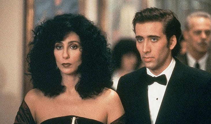 Cher and Nicolas Cage in a scene from Moonstruck