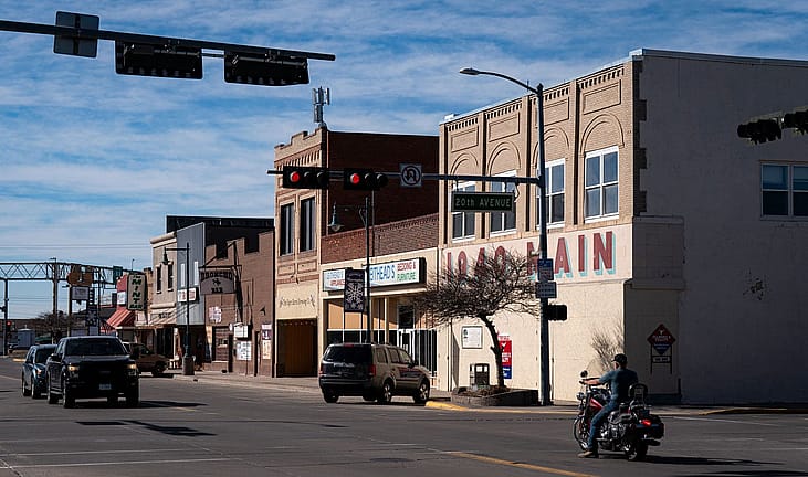 Storefronts on Main Street in Torrington, Wyoming