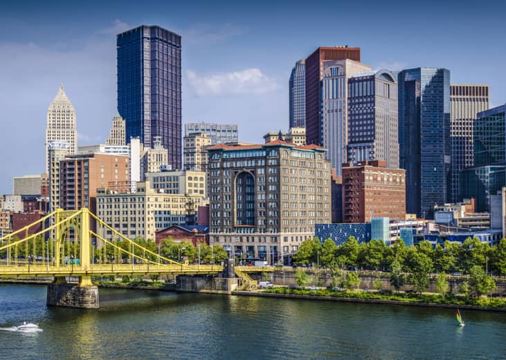 Pittsburg cityscape over the Allegheny River.