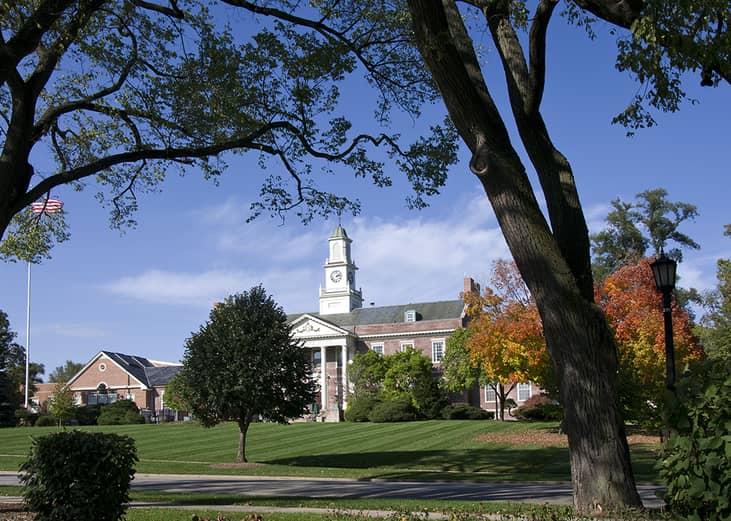 Exterior of Memorial Building or Village Hall in Hinsdale.