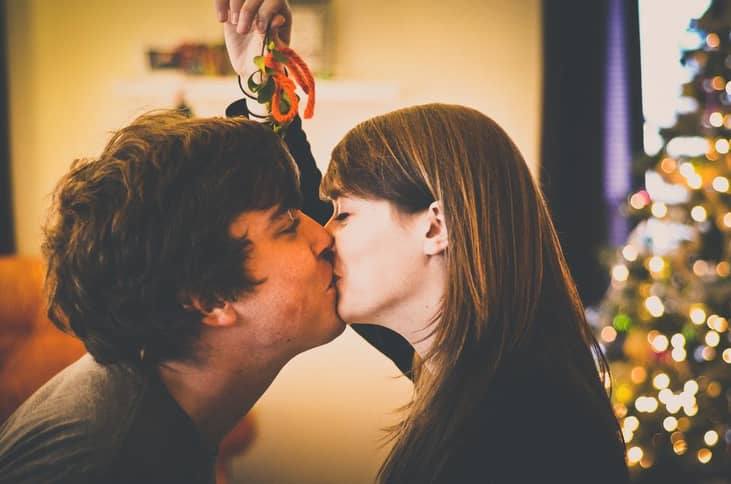 Kissing under the mistletoe