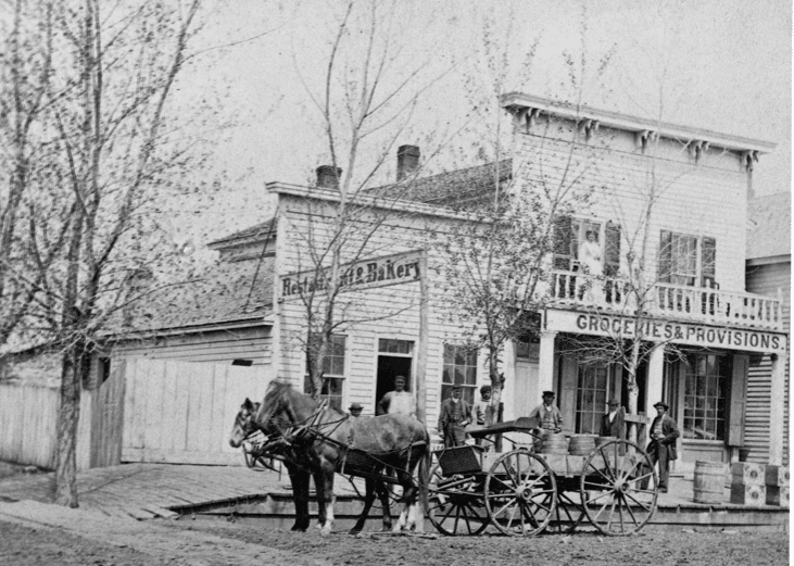 Horse and wagon outside general store