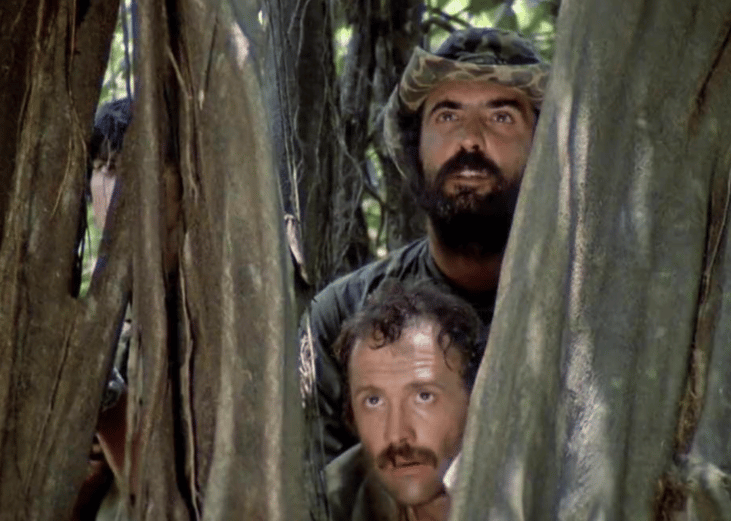 Salvatore Basile and Robert Kerman in "Cannibal Holocaust."