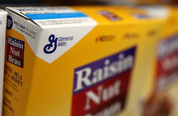 The General Mills logo on a cereal box.