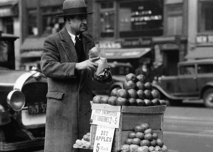 1929: Families sell food in their homes during the Great Depression