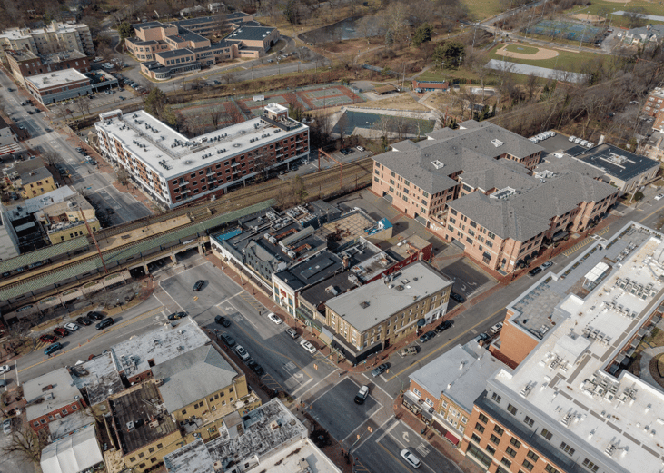 An aerial view of Seton Hall in South Orange.