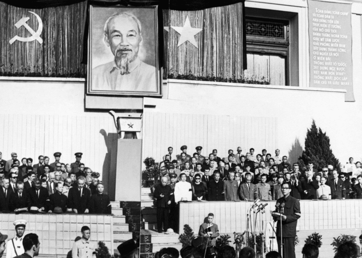 Le Duan delivering a speech during the state funeral of President Ho Chi Minh.