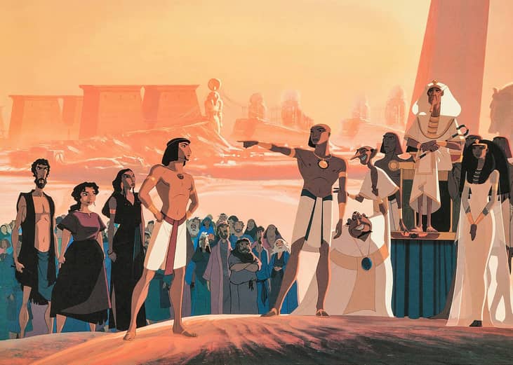 A cartoon of Egyptian people standing in front of a big crowd.