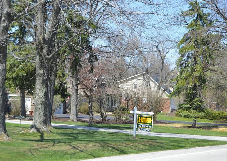 Houses on the western side of Brainard Road in Orange, Ohio.