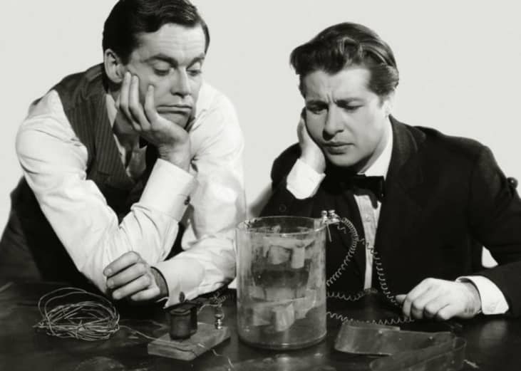 Henry Fonda and Don Ameche in a scene from "The Story of Alexander Graham Bell"