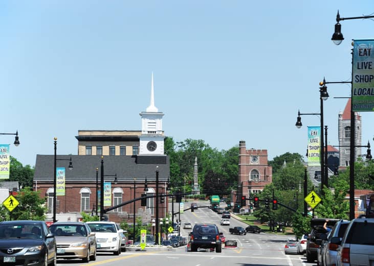Downtown main street in Nashua, New Hampshire.