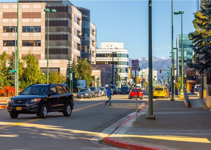Busy street in Anchorage, Alaska.