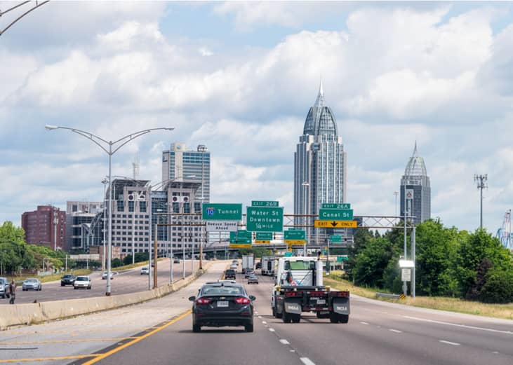 Mobile, Alabama downtown traffic.