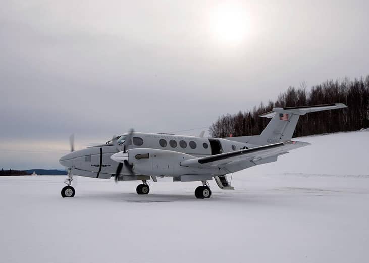 Pictured: A C-12F Huron assigned to the 517th Airlift Squadron at Joint Base Elmendorf-Richardson, Alaska, waits for passengers to arrive before taking off at Tatalina Air Force Station near McGrath, Alaska, Feb. 23, 2016