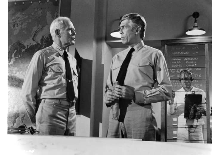 Henry Fonda and James Coburn in a scene from "Midway" 