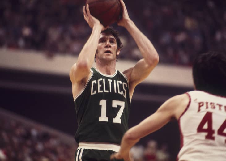 John Havlicek looks to shoot during a game