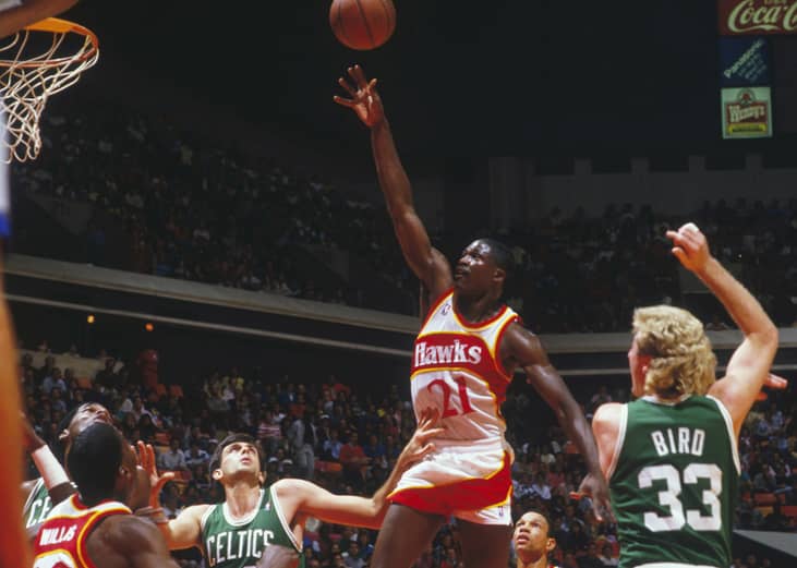 Atlanta Hawks' Dominique Wilkins jumps for a layup
