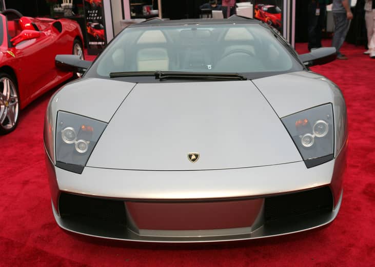 Silver Lamborghini Murcielago on display.