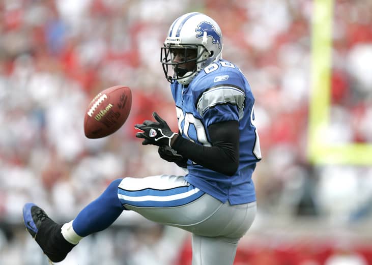 Charles Rogers drops a pass during a game.