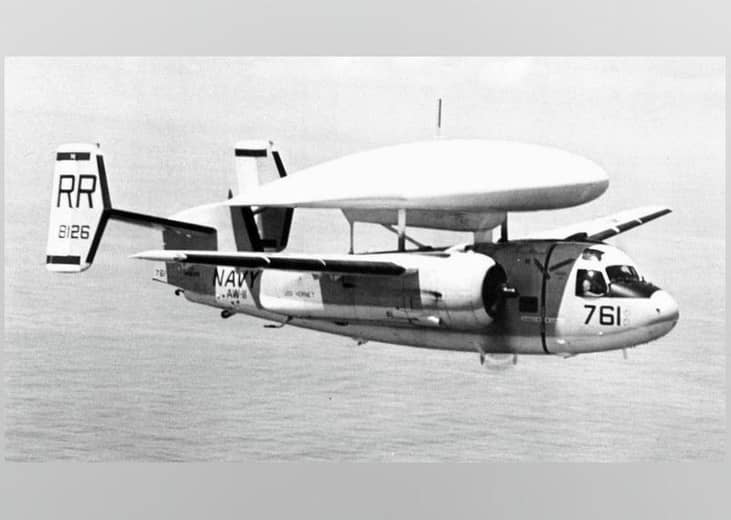 Pictured: A U.S. Navy Grumman E-1B Tracer (BuNo 148126) from Carrier Airborne Eary Warning Squadron 111 (VAW-111) Det.12 "Hunters" in flight. VAW-111 Det.12 was assigned to Carrier Anti-Submarine Air Group 57 (CVSG-57) aboard the aircraft carrier USS Hornet (CVS-12) for a deployment to the Western Pacific and Vietnam from May 28 to Oct. 28, 1967
