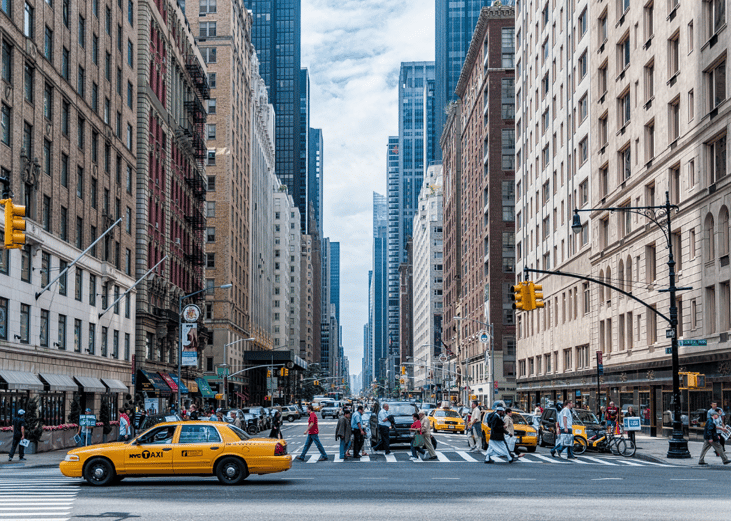 Busy streets of New York City.