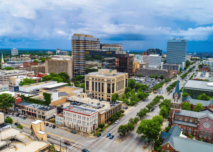 Downtown Columbia, South Carolina skyline aerial.